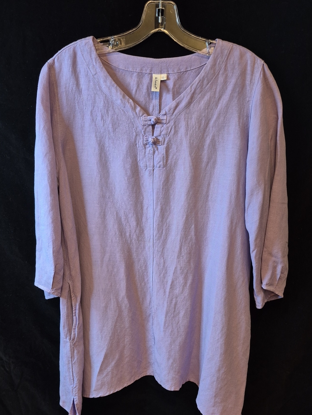 Kleen Linen Shirt – Lavender – Size Small – 3/4 Sleeve with Pockets
